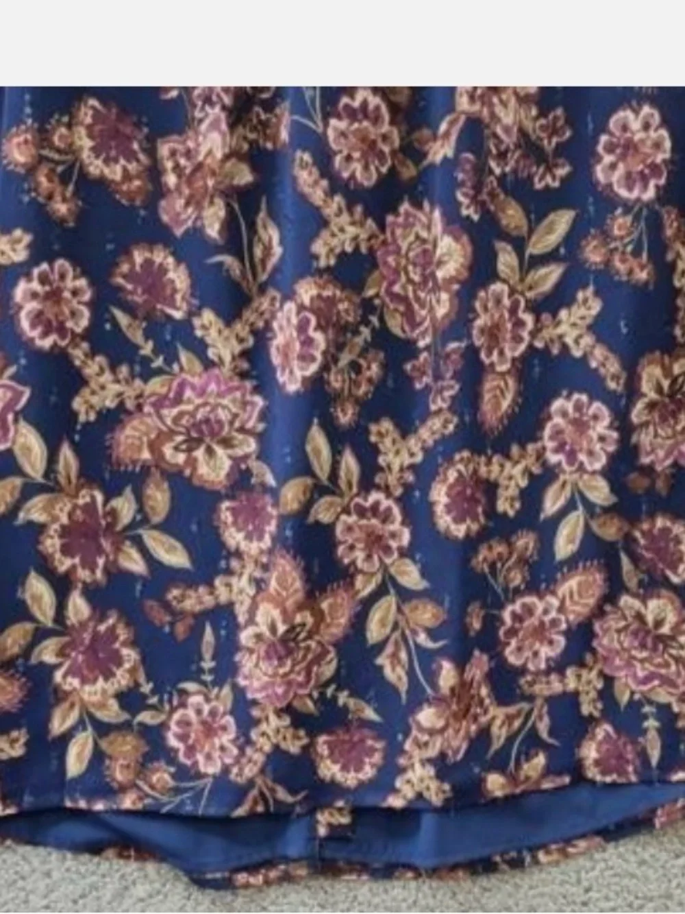 Vince Camuto Navy Floral V-Neck Blouse with Pink and Rust Print